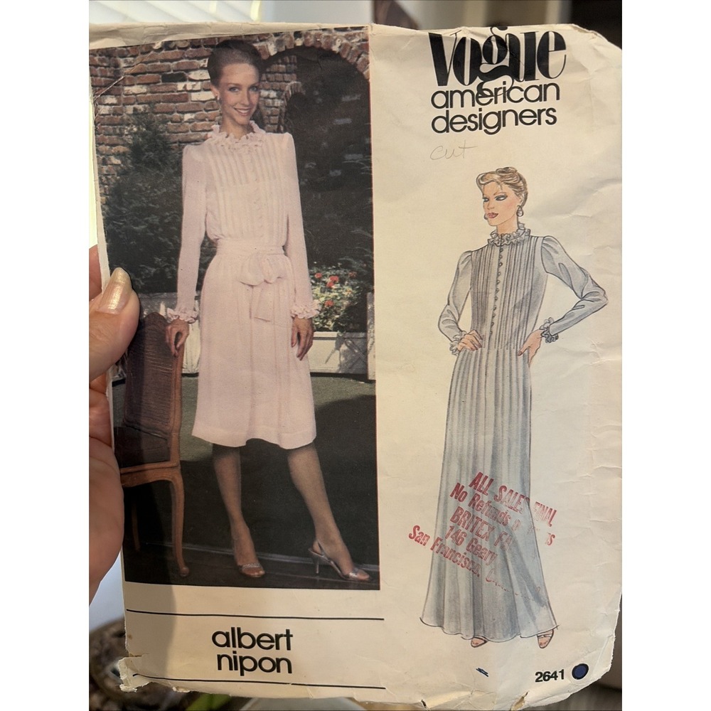 Vintage Vogue 2641 Albert Nipon Pintuck Dress Pattern Size 14 1980s Cut